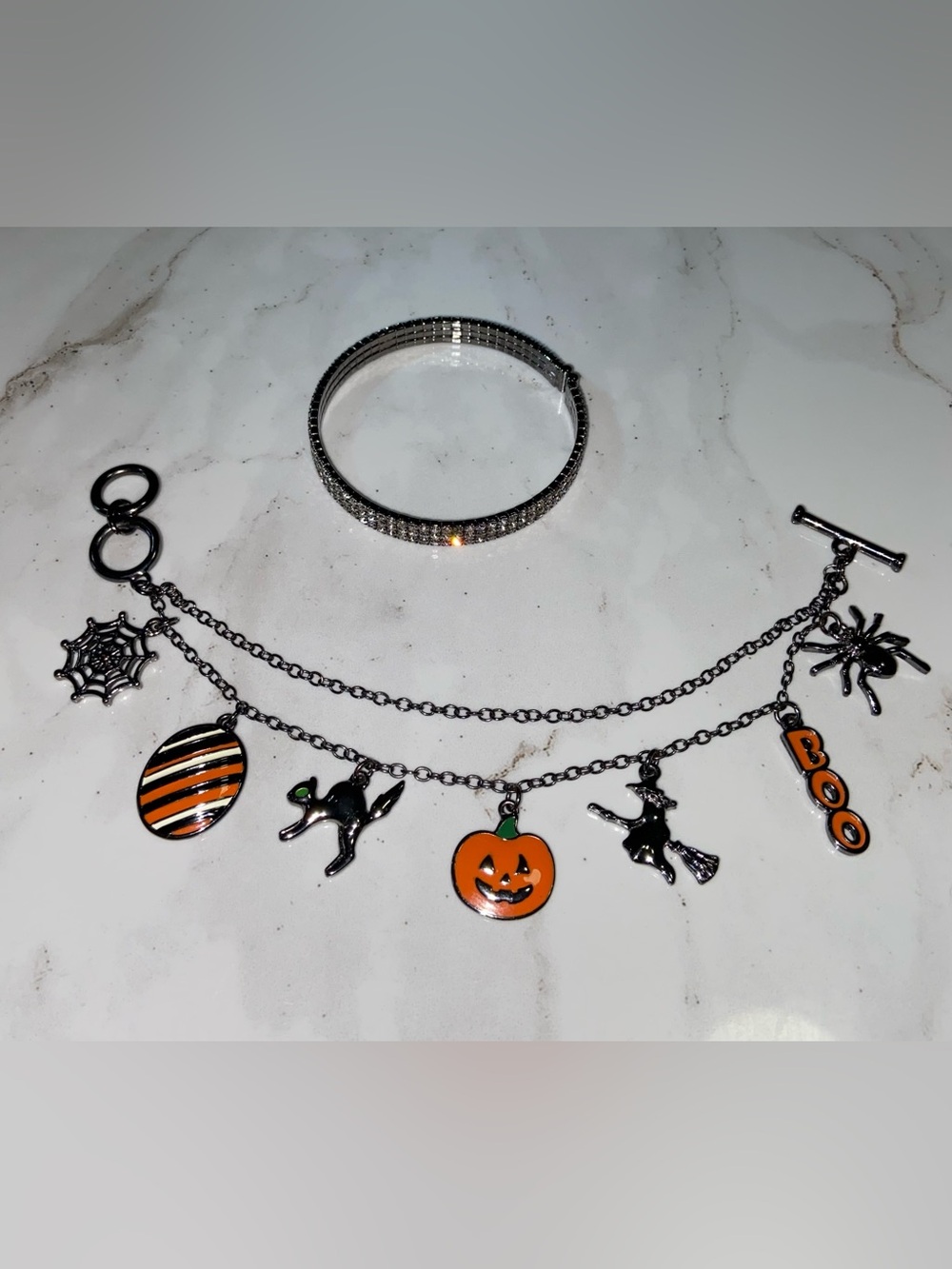 Halloween Charm bracelet and Rhinestone bracelet